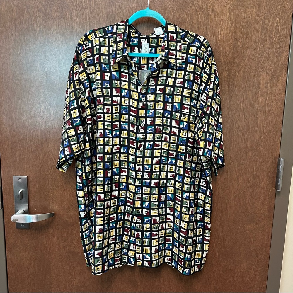 Bumka Bibas 100% Silk Button-up Shirt - Mens XL - artsy boho retro hippie EUC